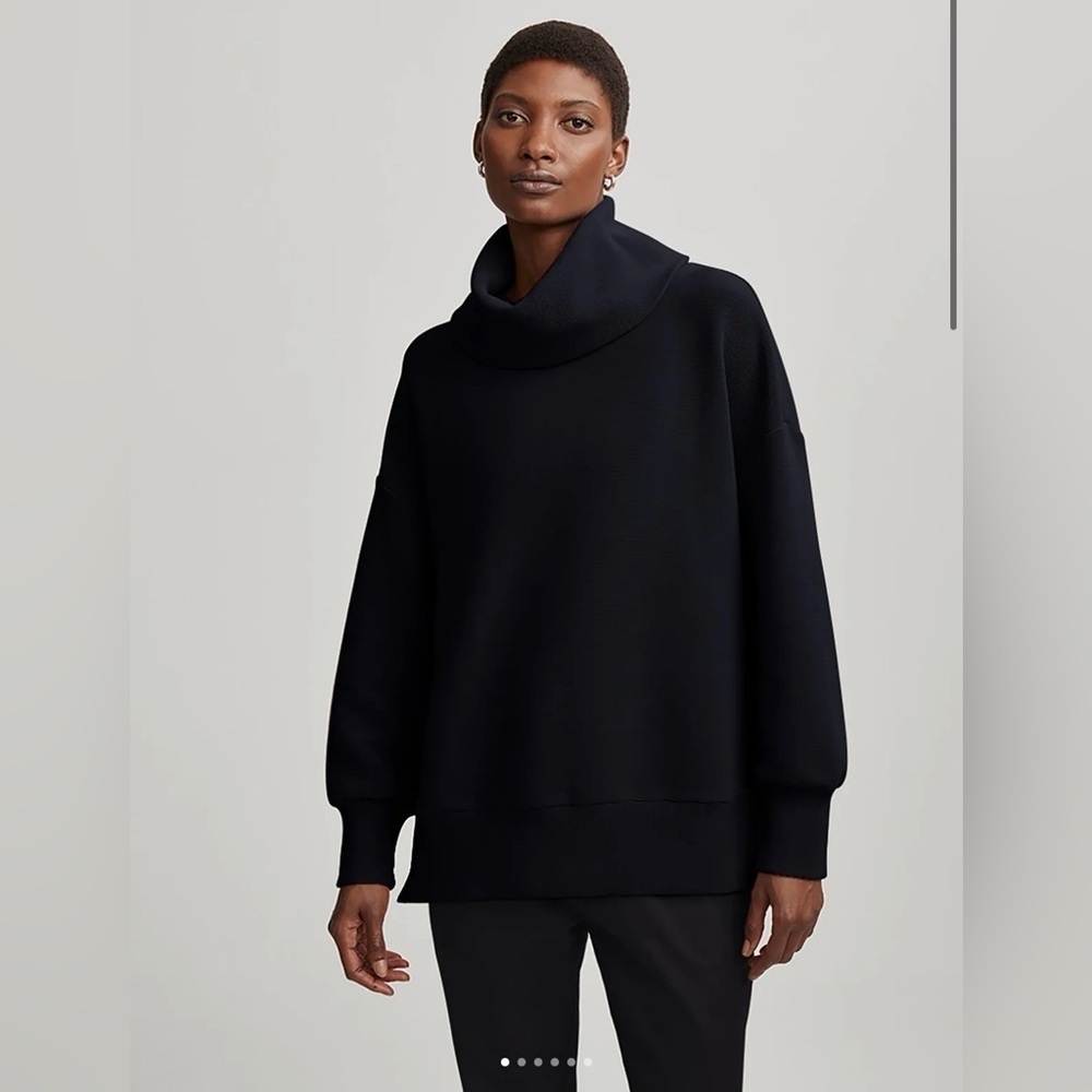 Varley Milton Sweat Sweatshirt Womens Small Black Turtleneck Ottoman Zip Knit